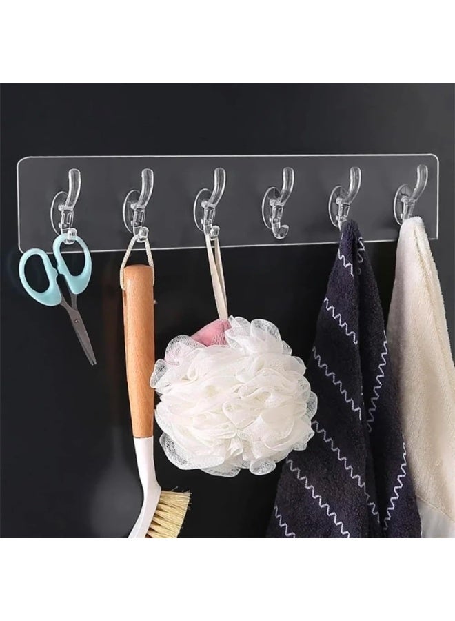 2-Pack 6-Hook Wall Hanger Strip  Multi-Purpose – Strong PVC Adhesive Hooks for Clothes, Bags, Towels & Keys, No-Drill Damage-Free Installation – Space-Saving Wall Organizer for Kitchen, Bathroom, Bedroom & Office - Image 1